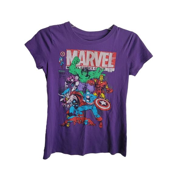 Marvel Childs Tee Shirt Size XL 14/16 Marvel Super Heroes on Front Short Sleeve - Picture 2 of 9